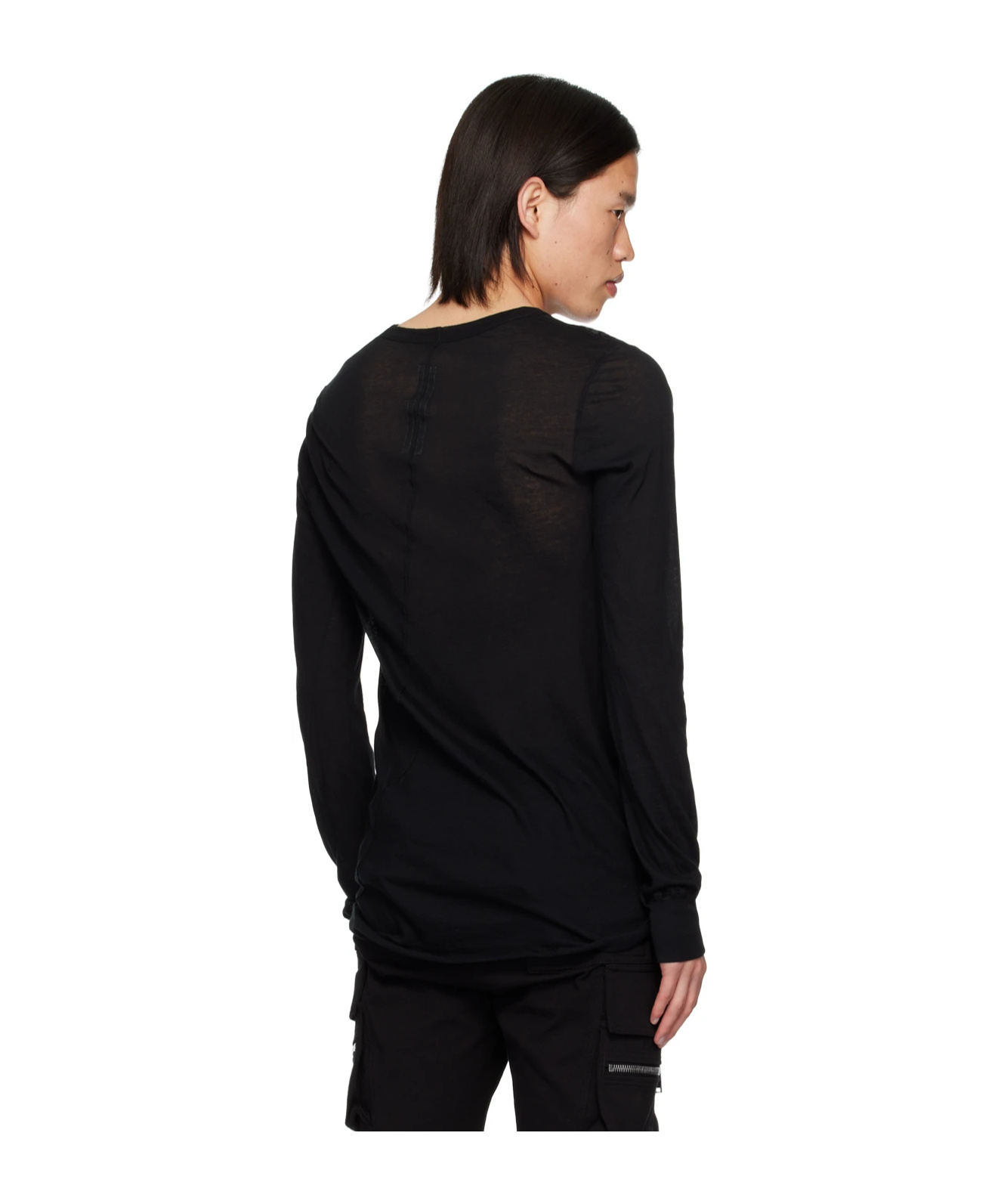 Rick Owens Forever Rib Ls T In Mini Rib Jersey In Black