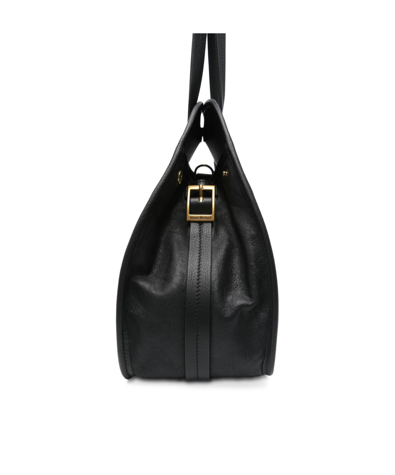 Vivienne Westwood Buckle Leather Shoulder Bag With Curved Silhouette In Black