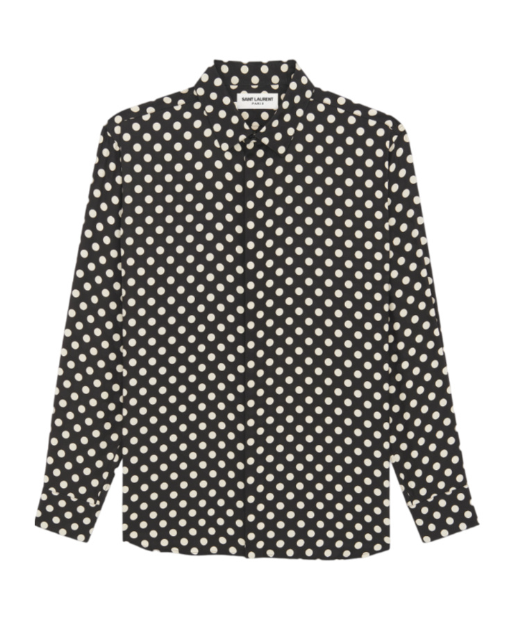 Saint Laurent Tonal Pattern Silk Button-up Shirt In Green