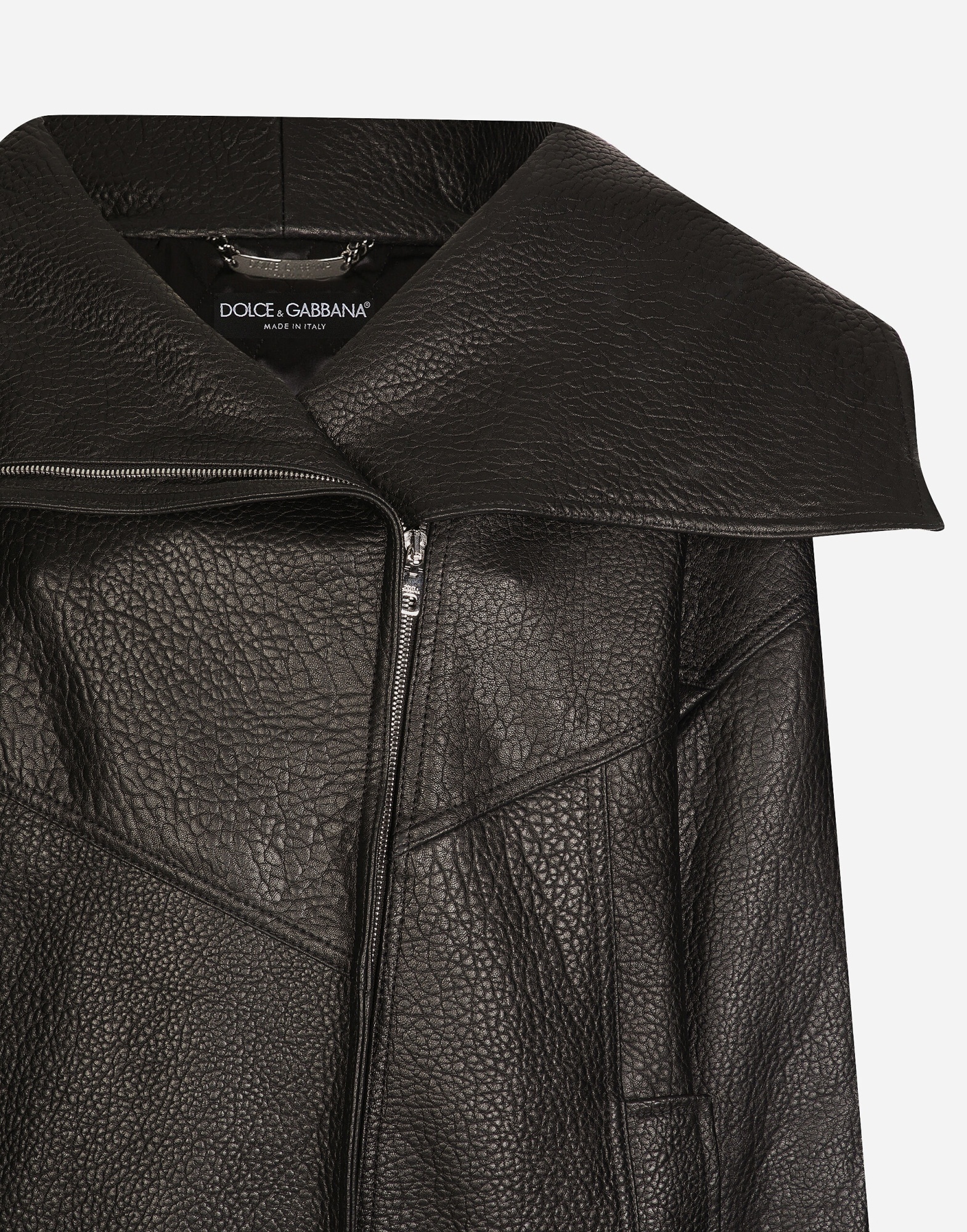 Dolce & Gabbana Oversized Zip-up Leather Biker Jacket In Black