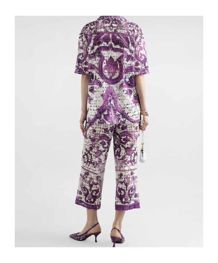 Dolce & Gabbana Majolica Print Lace Cropped Trousers In Multi