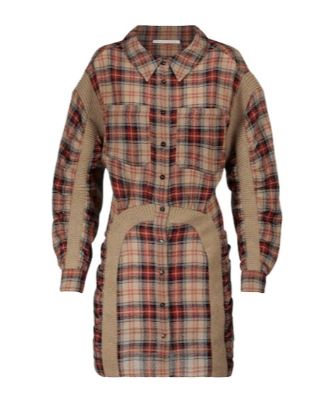 Stella Mccartney Checked Wool Shirt Minidress In Brown