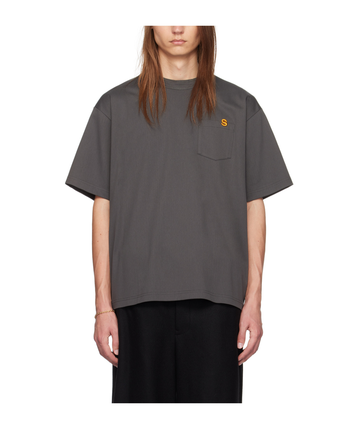 Sacai Logo Embroidered Round-collar T-shirt In Gray