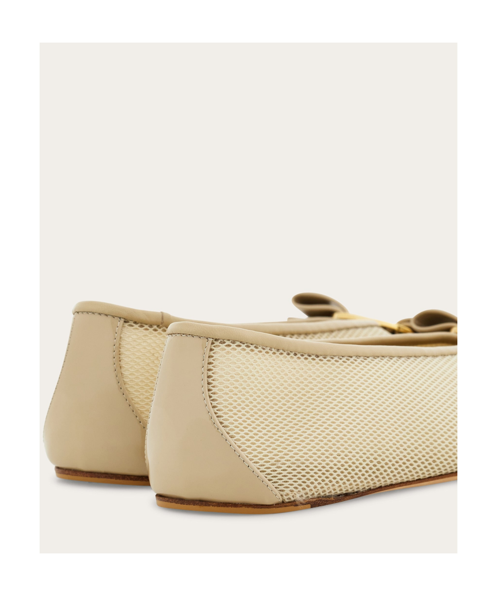 Ferragamo Vara Mesh Ballet Flats In Stone