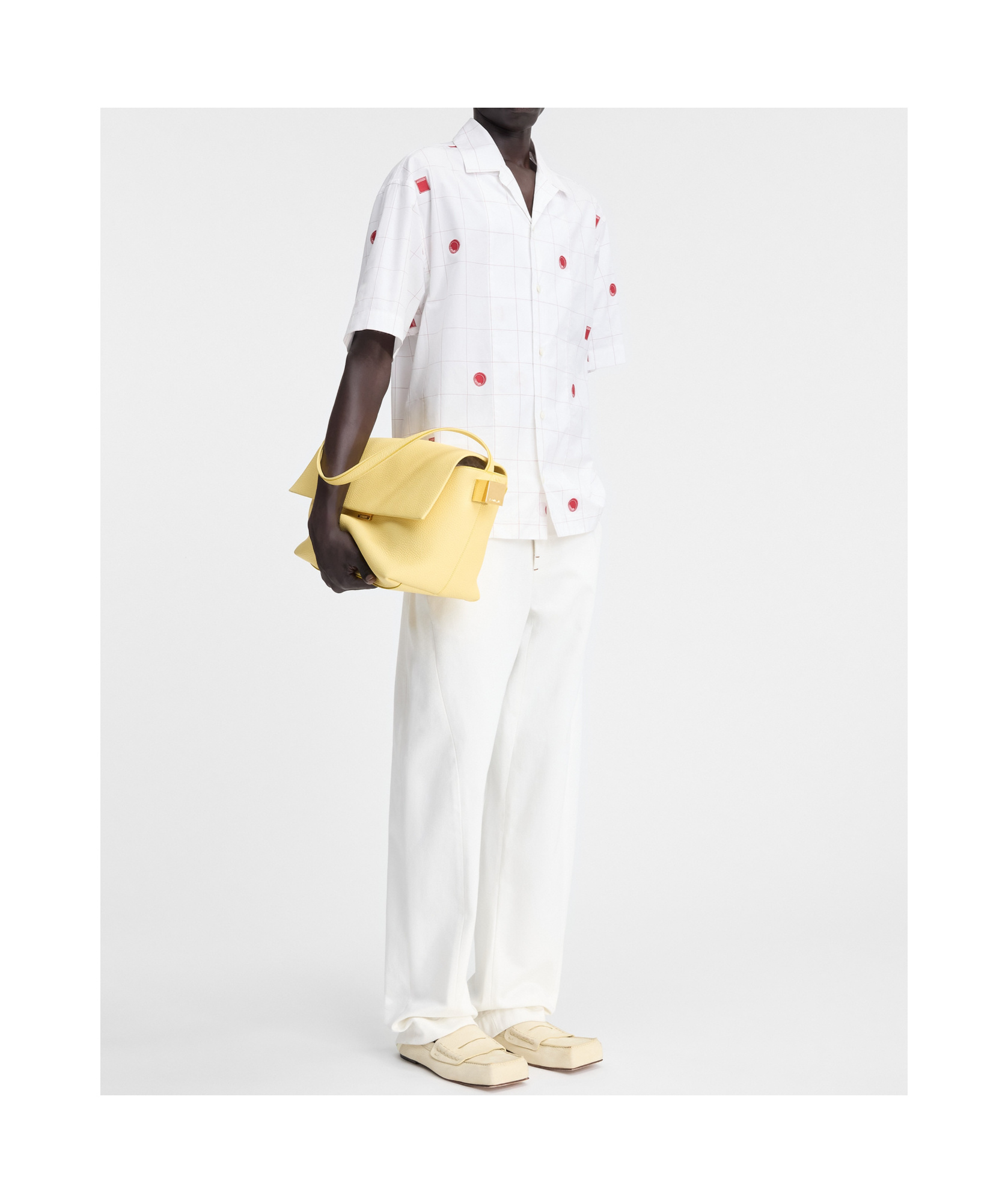 Jacquemus 'la Chemise Jean' White Shirt With Cuban Collar And All-over Logo Motif In White