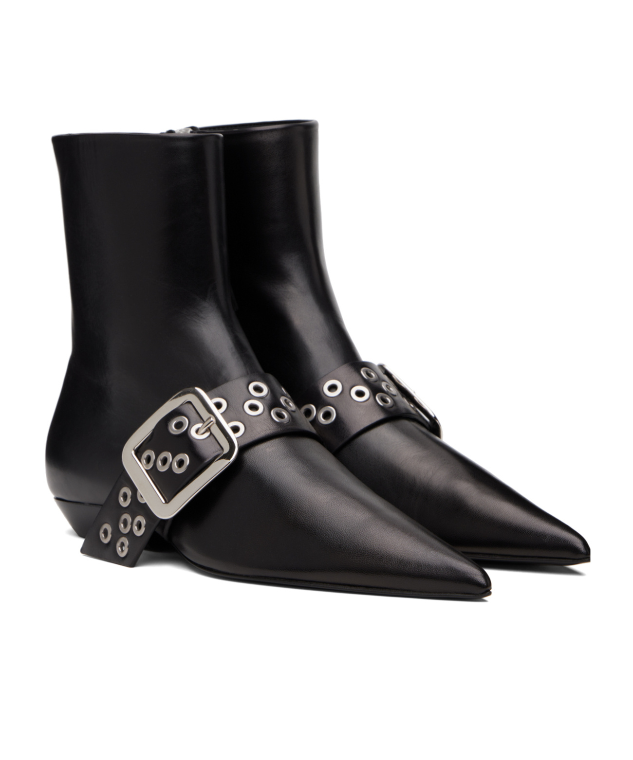Jil Sander Buckled Leather Ankle Boots In Black