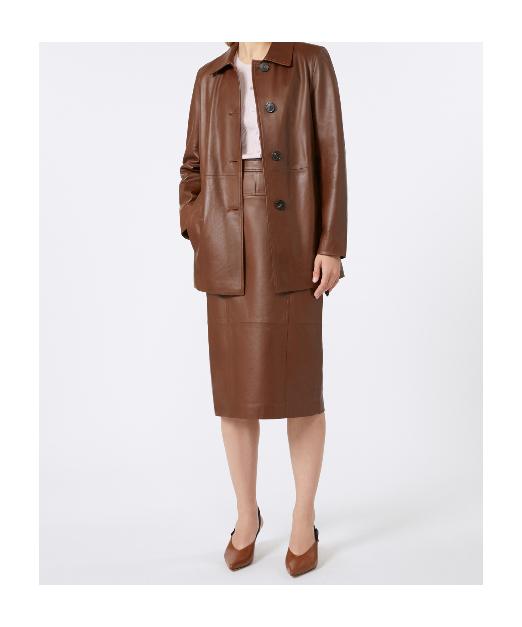 Max Mara Panelled Leather Midi Skirt In Brown