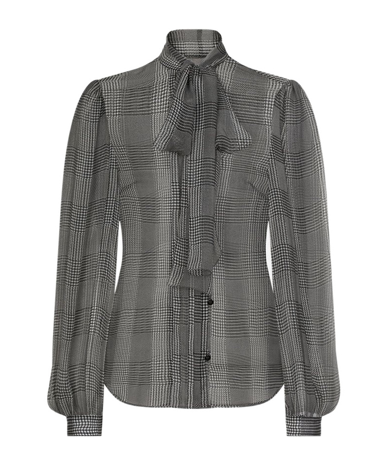 Dolce & Gabbana Silk Chiffon Shirt With Glen Plaid Print In Black