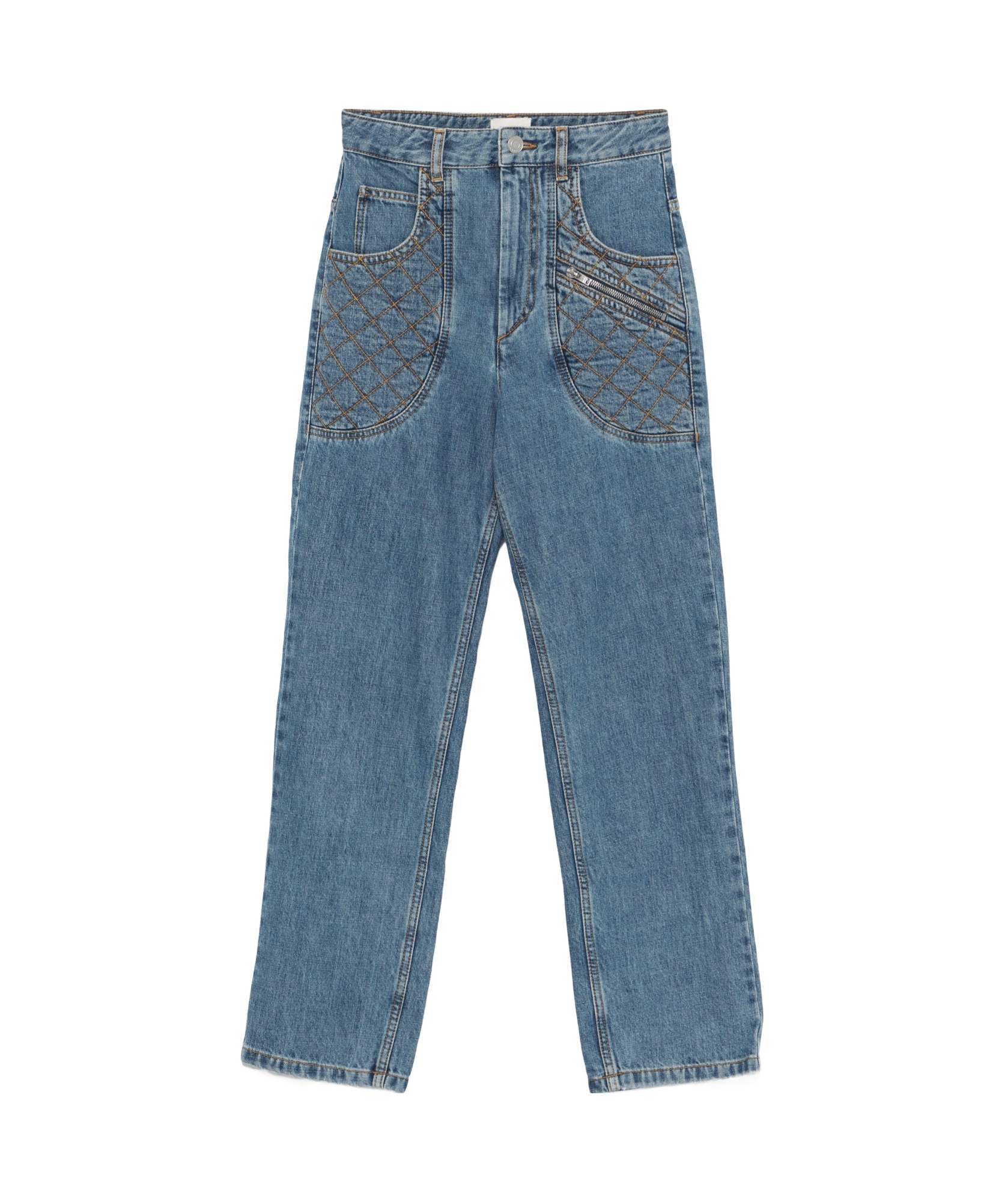 Isabel Marant High-waisted Denim Trousers Diamond-quilted Detailing In Blue