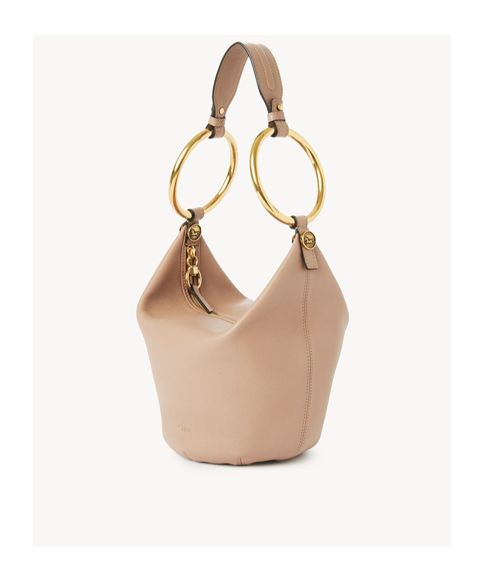 Chloé Small Bracelet Shoulder Bag In Grained Leather In Nude