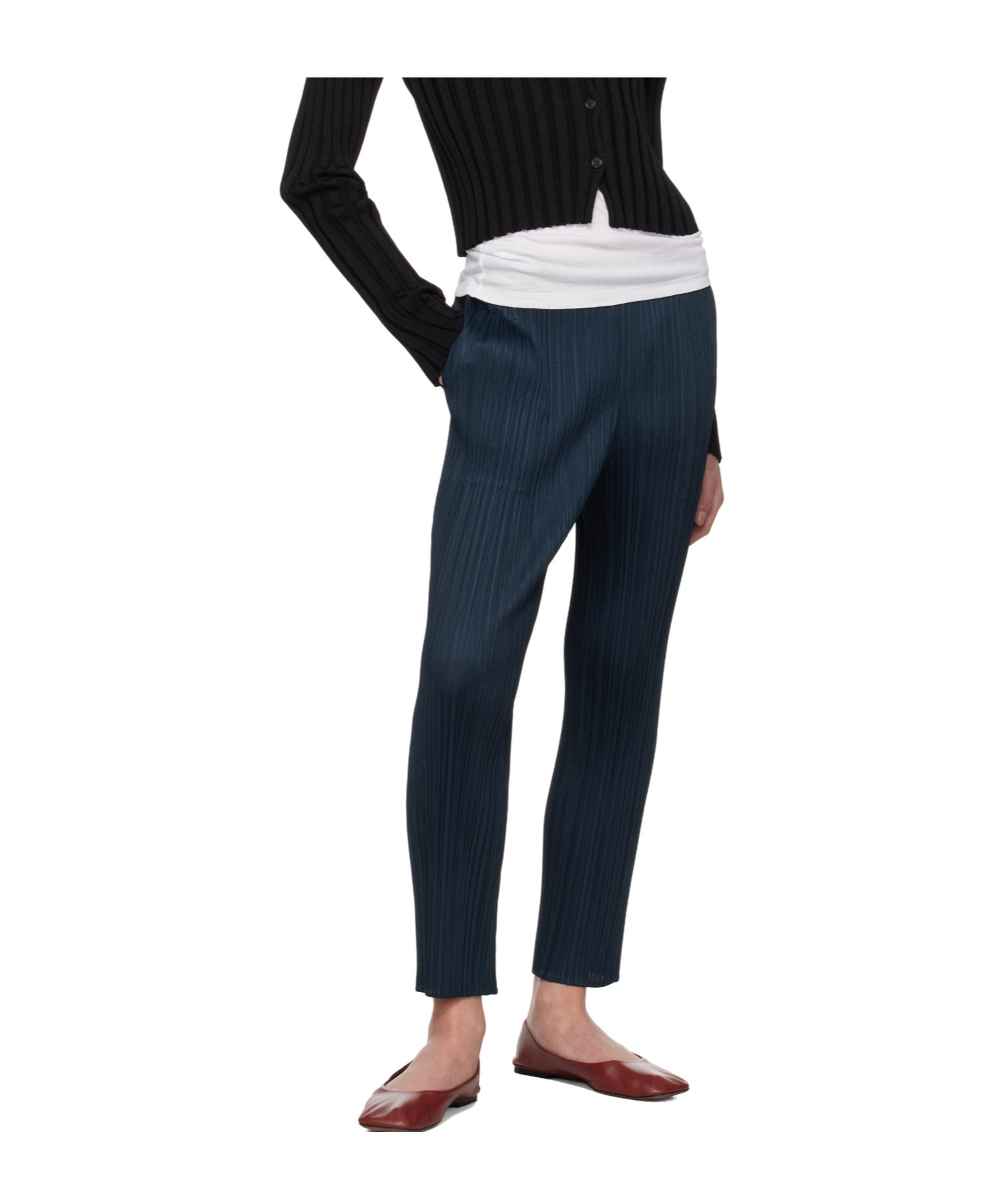 Issey Miyake Elastic Waist Casual Pants In Blue