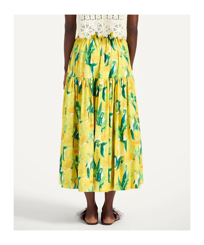 La Doublej Oscar Printed Cotton Poplin Midi Skirt In Yellow
