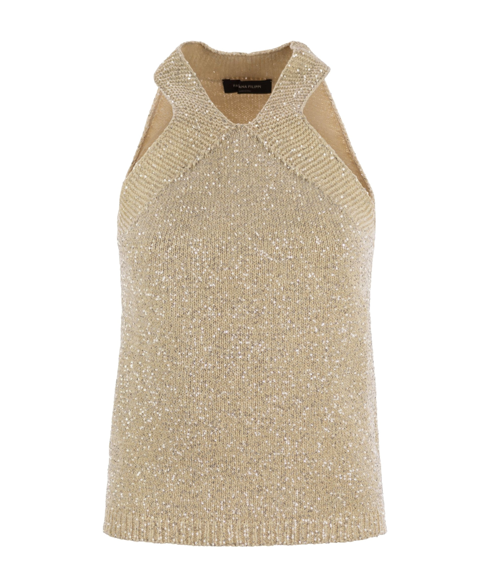 Fabiana Filippi Cotton Knit Tank Top With Sequins In Nude