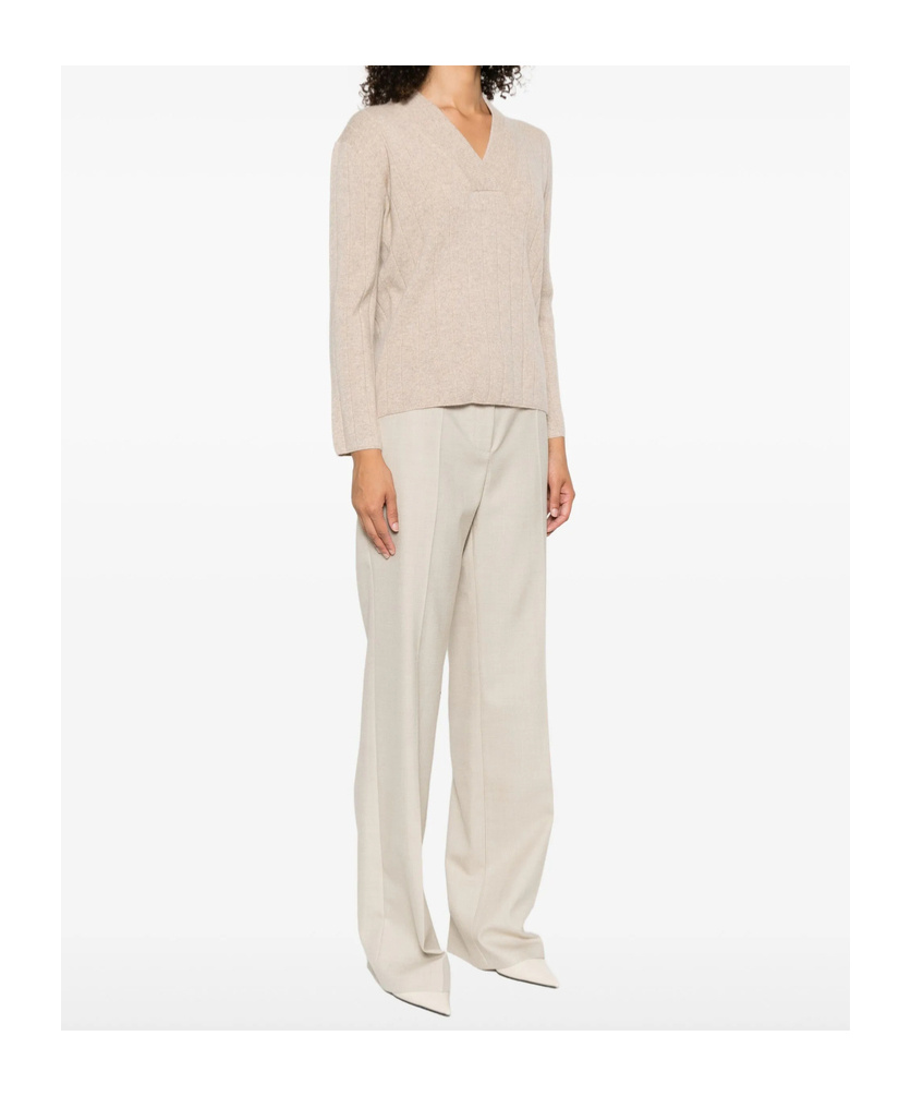 Max Mara Arten Ribbed V-neck Jumper In Neutral