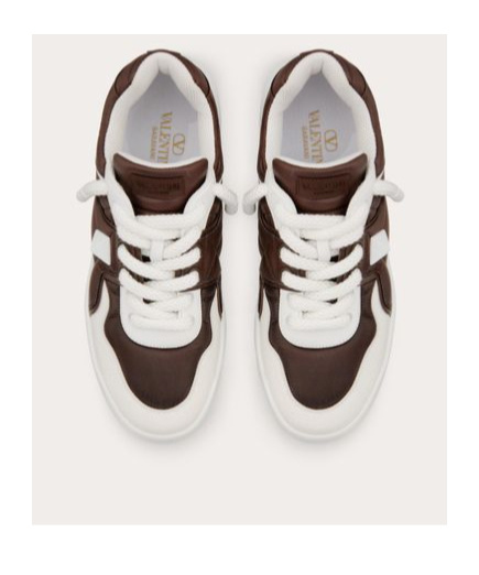 Shop Valentino One Stud Xl Low-top Trainer In Calfskin And Shiny Nylon In Black