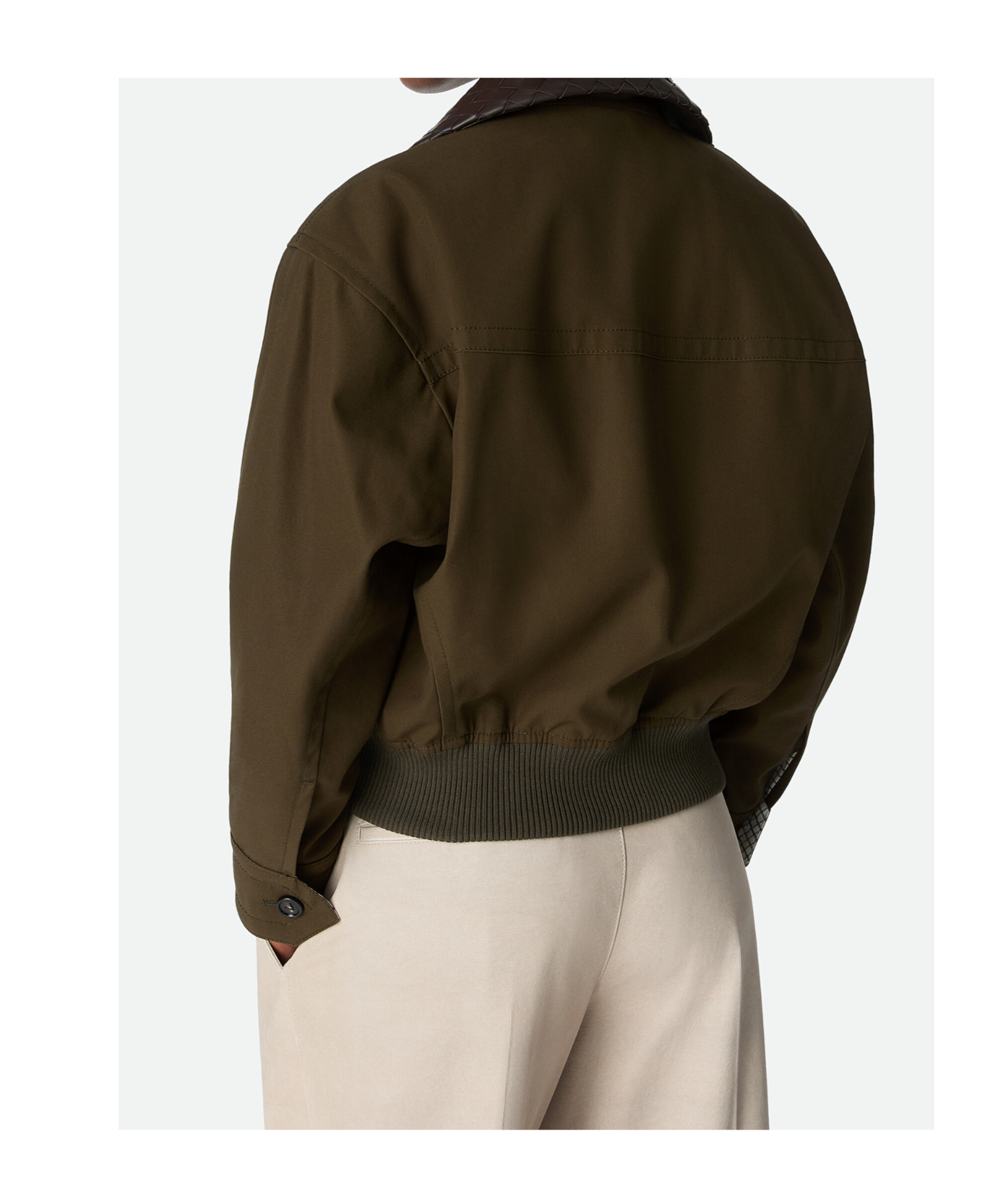 Bottega Veneta Leather-trimmed Cotton Twill Blouson Jacket In Brown