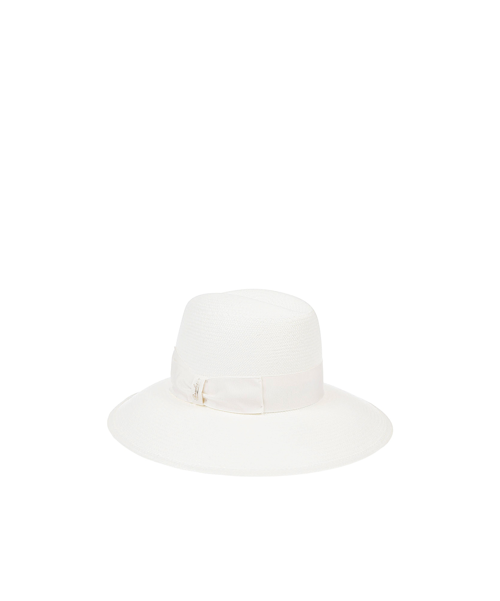 Borsalino Wide Brim Straw Hat With Ribbon Detail In White