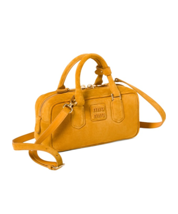 Miu Miu Arcadie Padded Suede Top-handle Bag In Orange