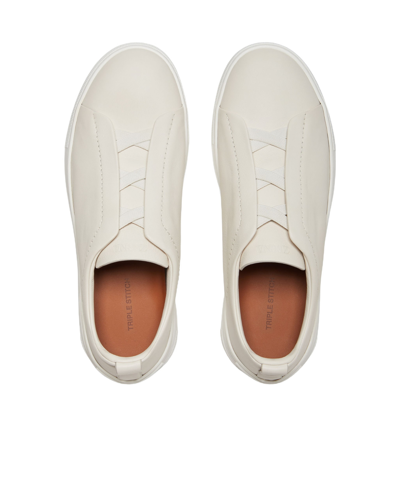 Zegna Triple Stitch Deerskin Leather Slip-on Sneaker In White