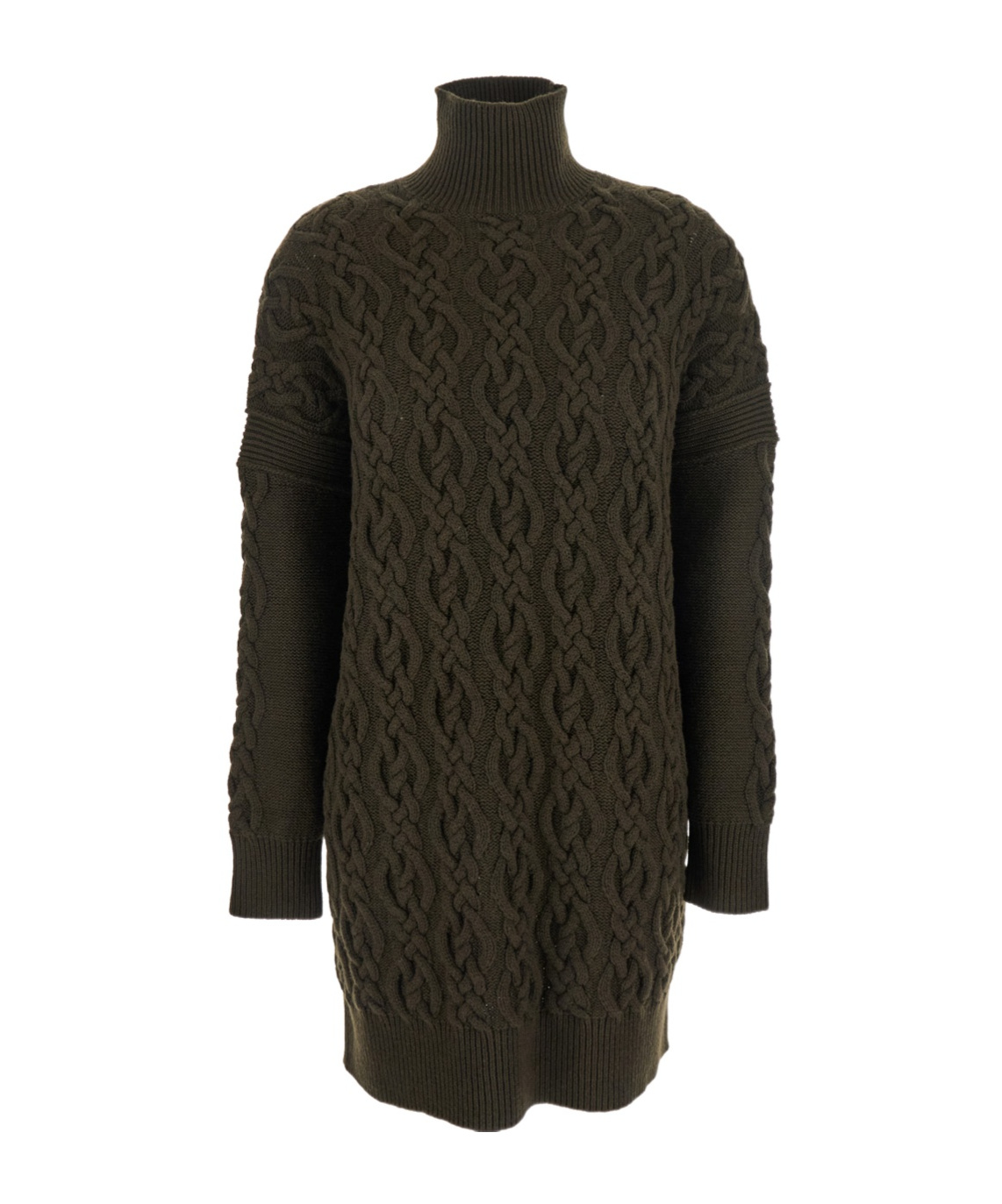Max Mara Cashmere And Wool Turtleneck Cable Knit Dress In Green