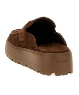 Prada Suede Flatform Mules In Brown