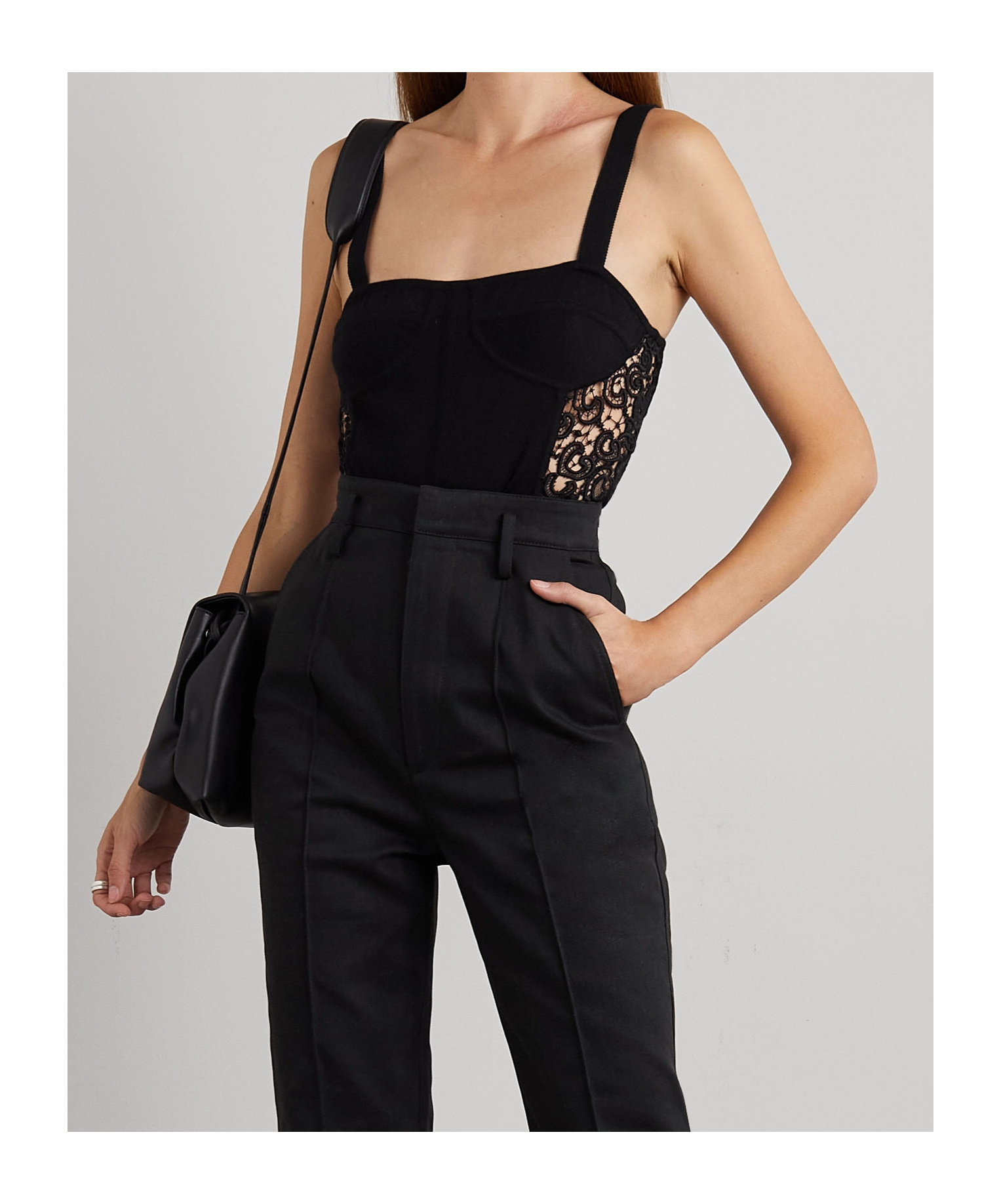 Gabriela Hearst Glass Embossed Lace Trim Bodysuit In Black
