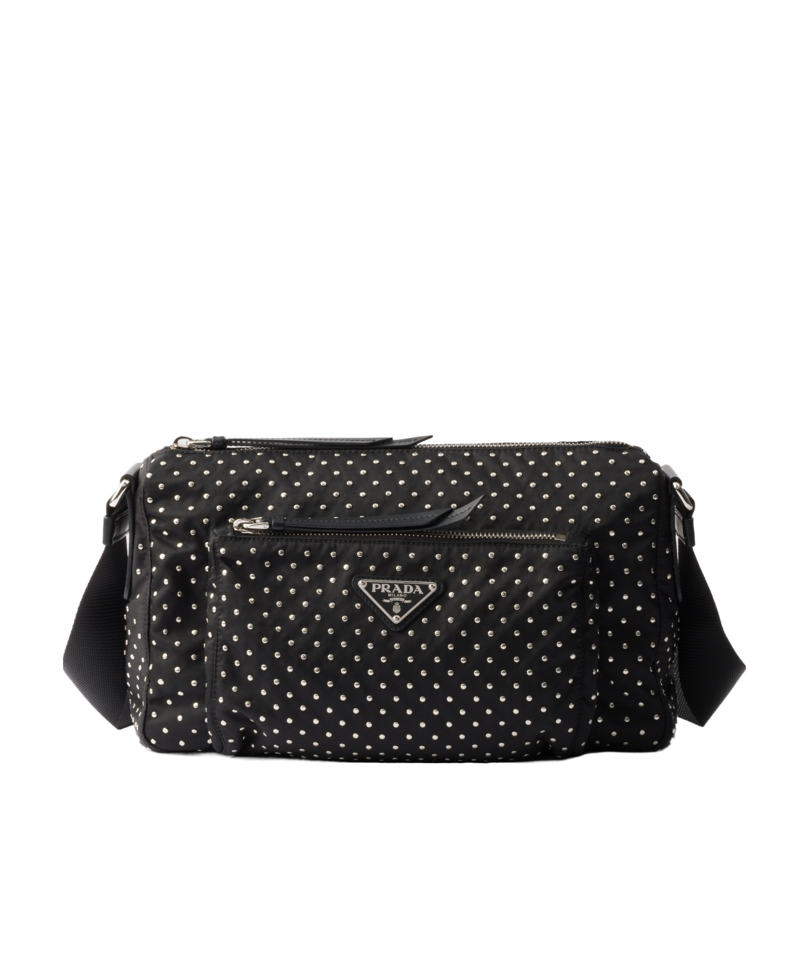 Prada Studded Re-nylon Crossbody Bag In Black
