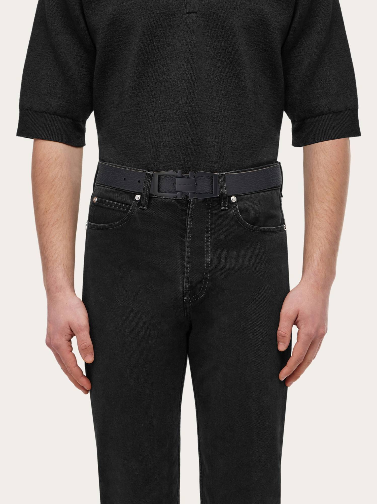 Ferragamo Double-sided Adjustable Gancini Belt In Black