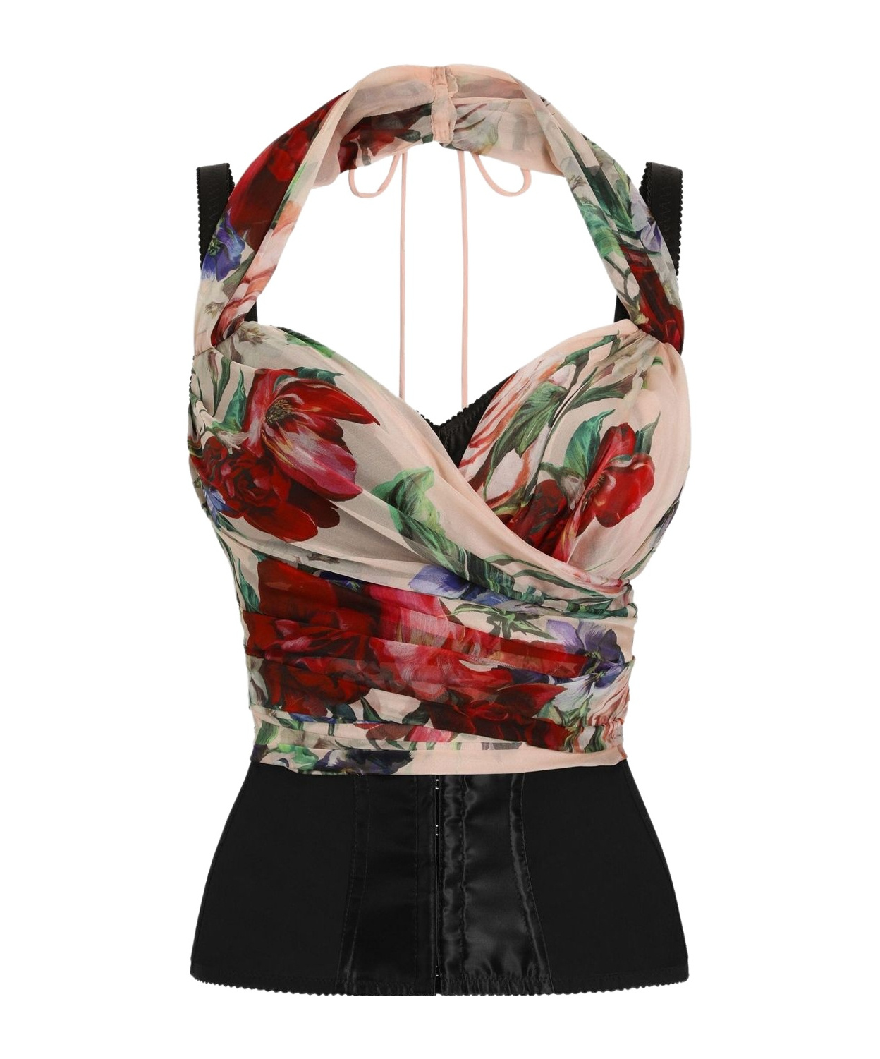 Dolce & Gabbana Rose Red Top With Halterneck Tie Fastening In Multicolor