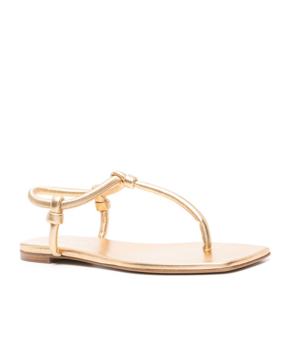 Gianvito Rossi Leather Strappy Thong Sandals With Metallic Finish In Nude