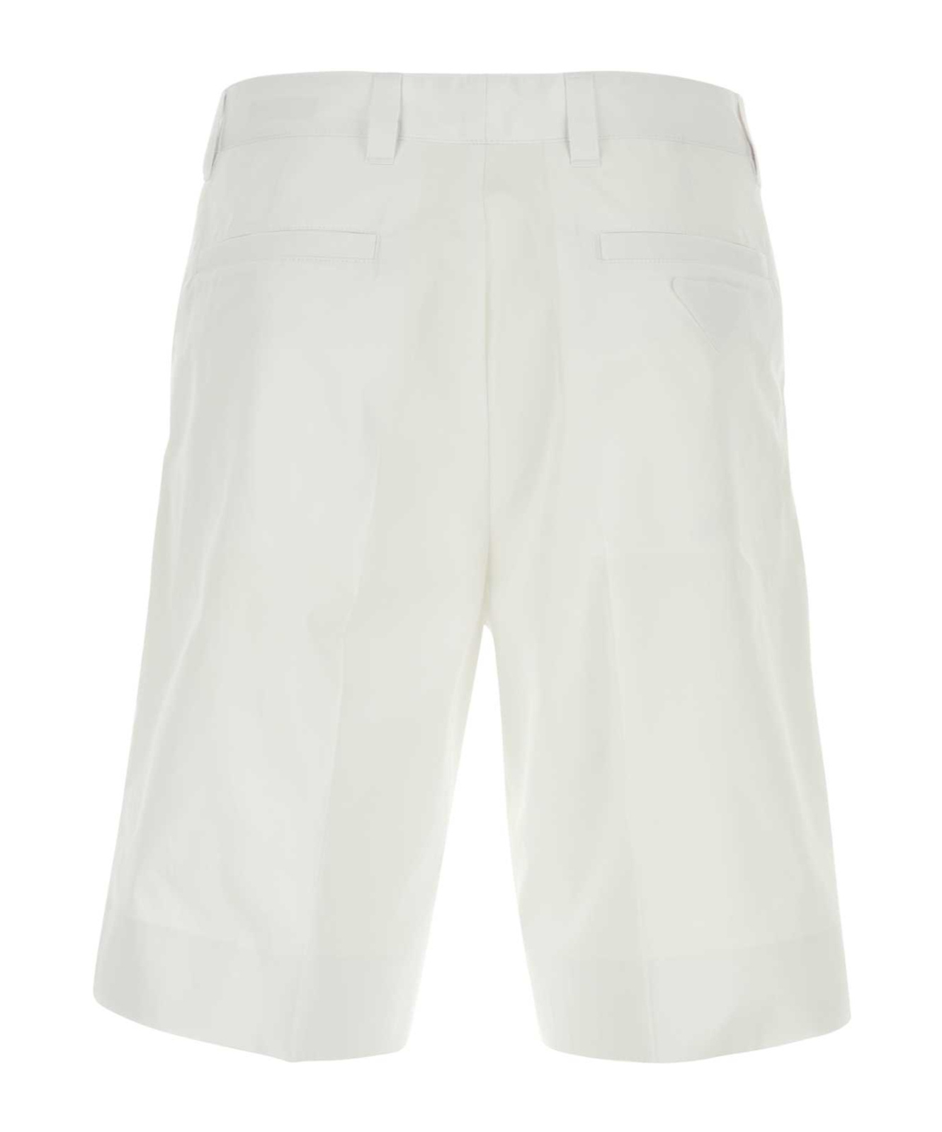 Prada Inverted Pleat Cotton Bermuda Shorts In White