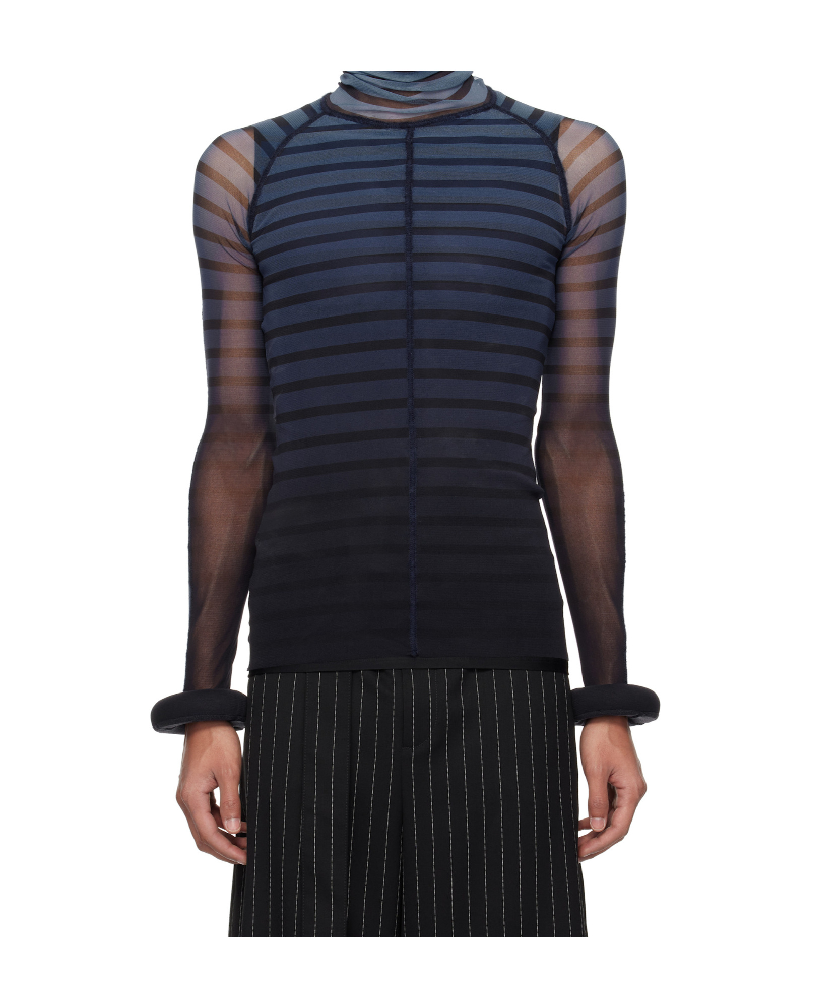 Jean Paul Gaultier Black & Blue 'the 3d Striped' Top In Black