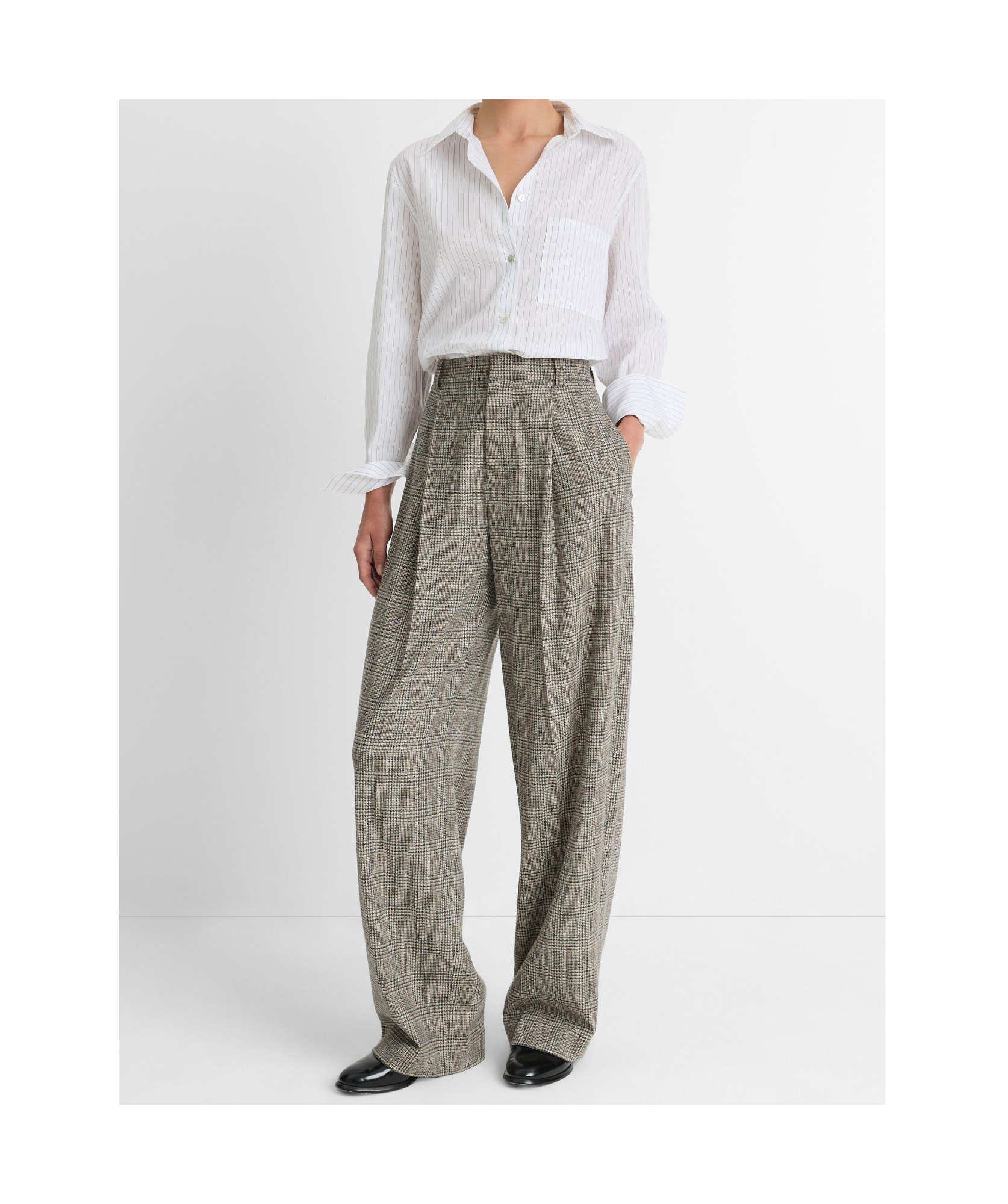 Shop Vince Wool Checked Casual Pants In Gray