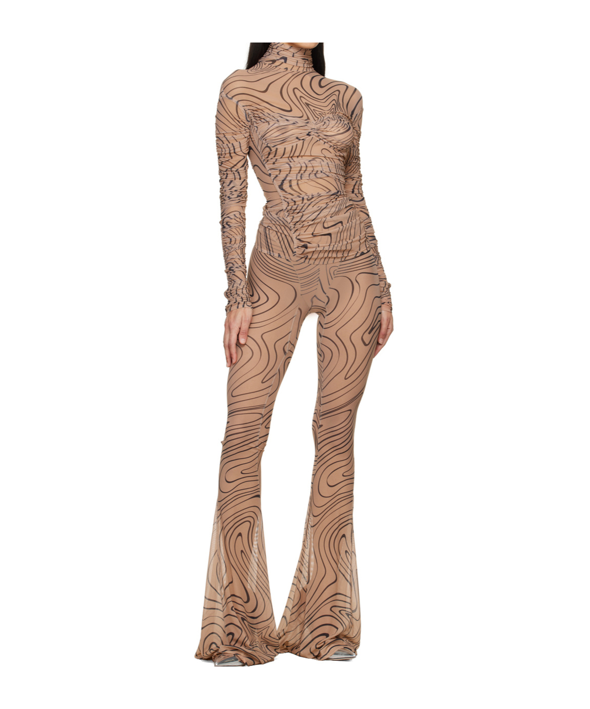 Mugler Beige Printed Turtleneck In Brown