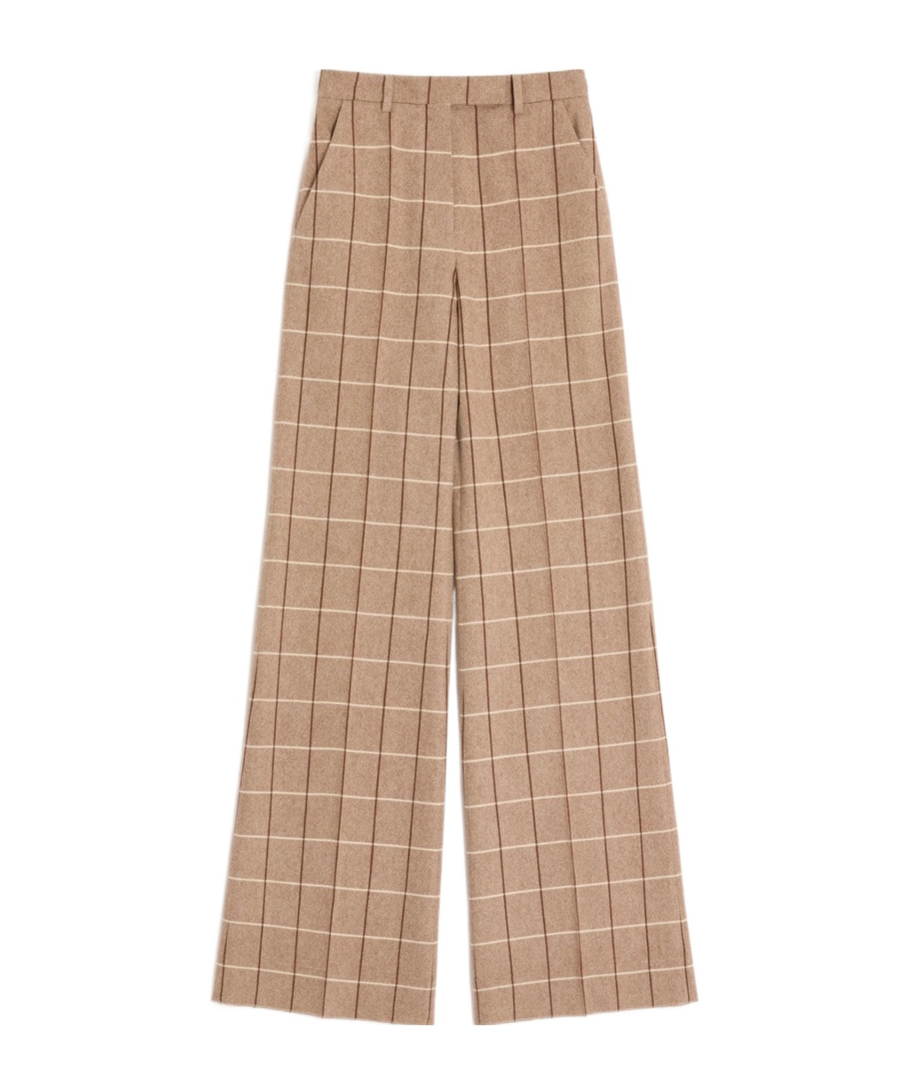 Valentino Checked High-rise Virgin Wool Wide-leg Pants In Brown