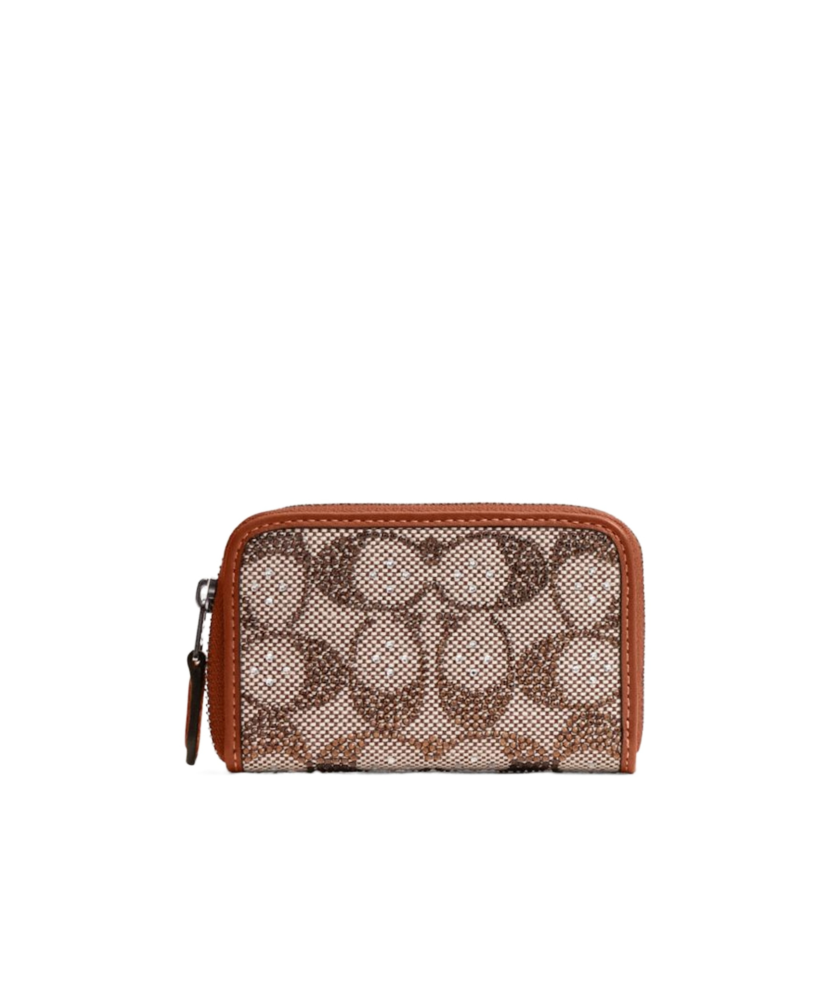 Coach Essential Small Zip Around Card Case In Crystal Signature Jacquard In Brown