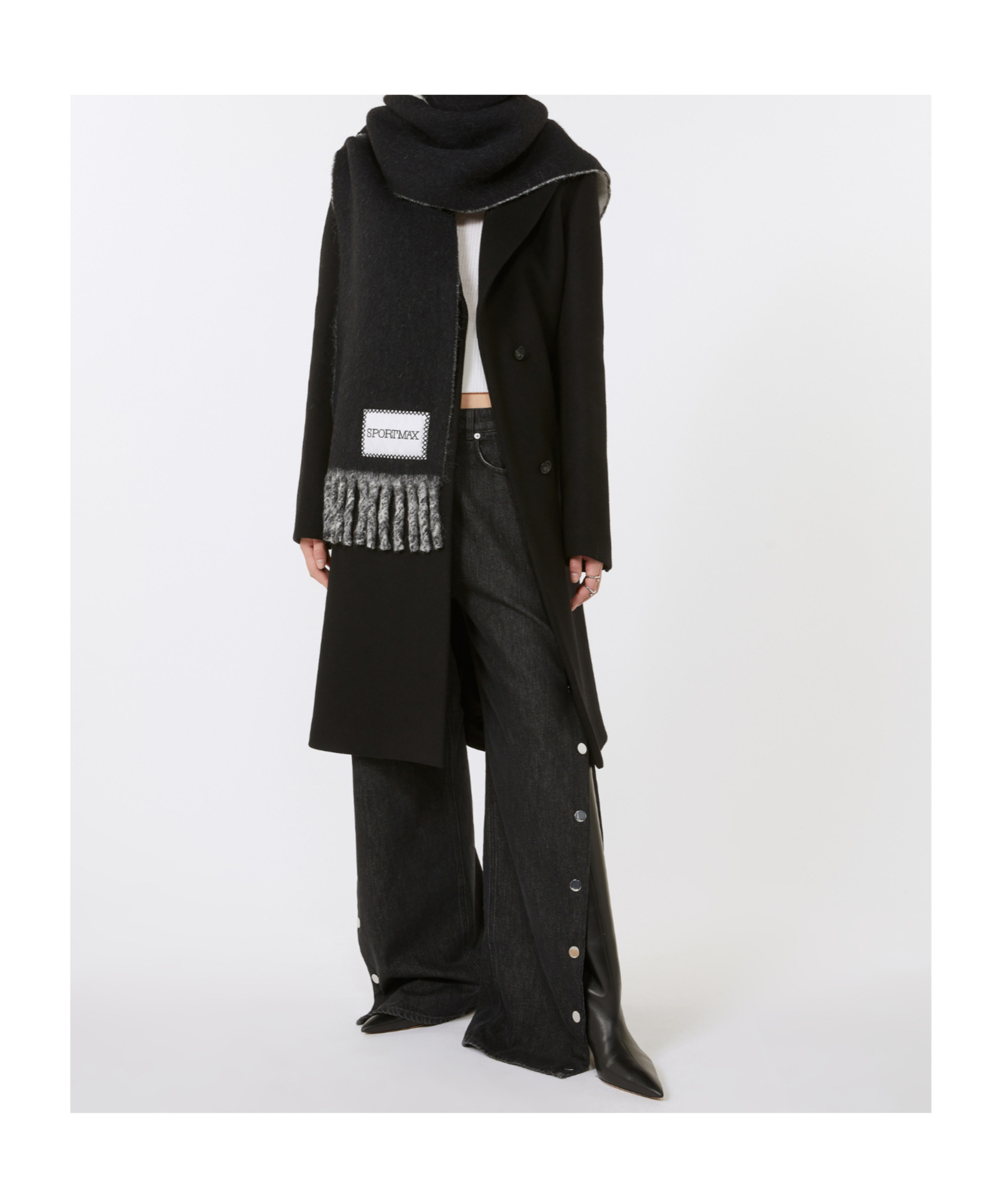 Sportmax Long Double Lined Coat Pockets In Black