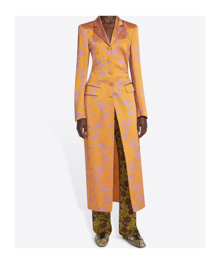Dries Van Noten Jacquard Single-breasted Coat In Orange