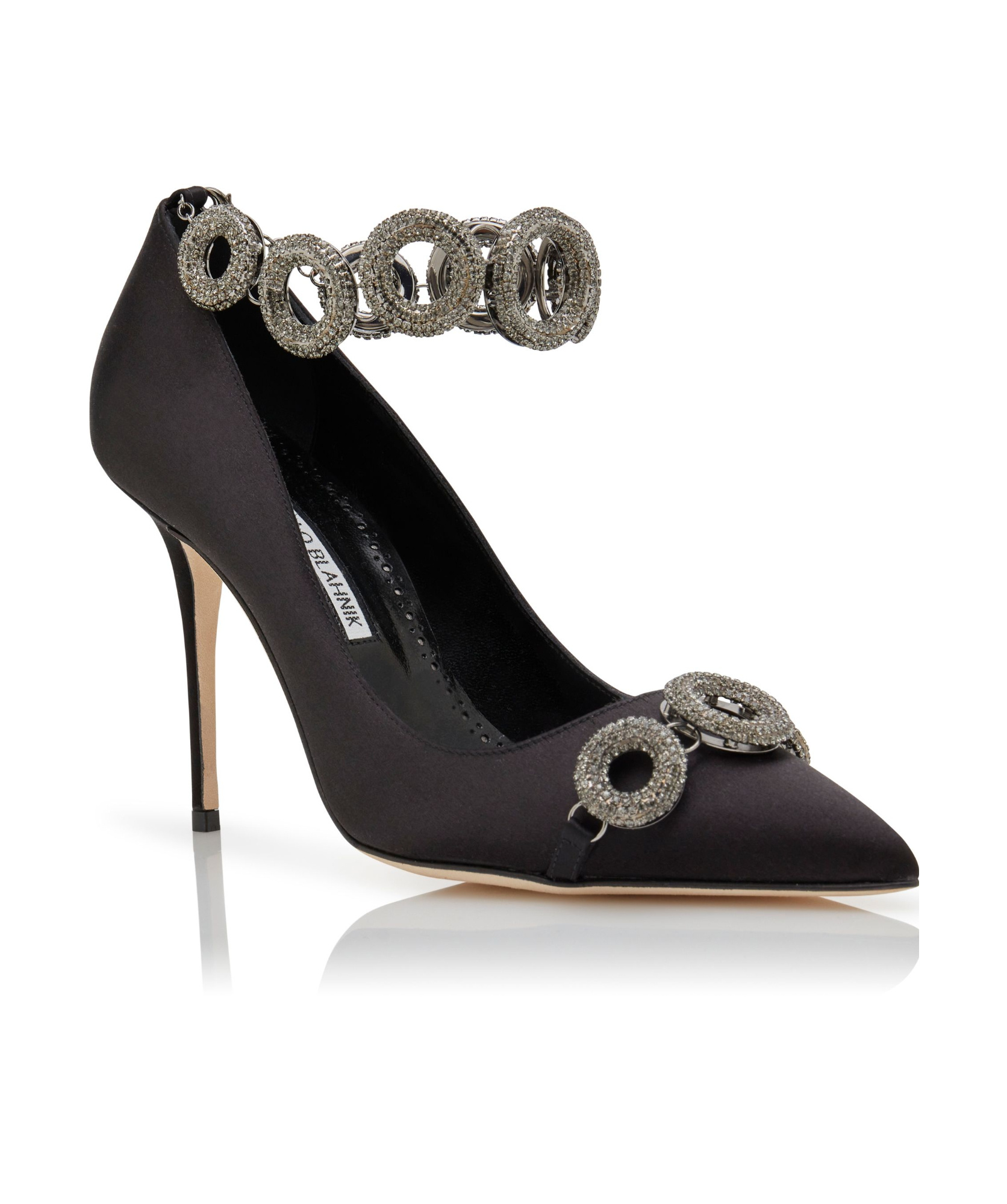 MANOLO BLAHNIK SATIN EMBELLISHED POINTED HEELS