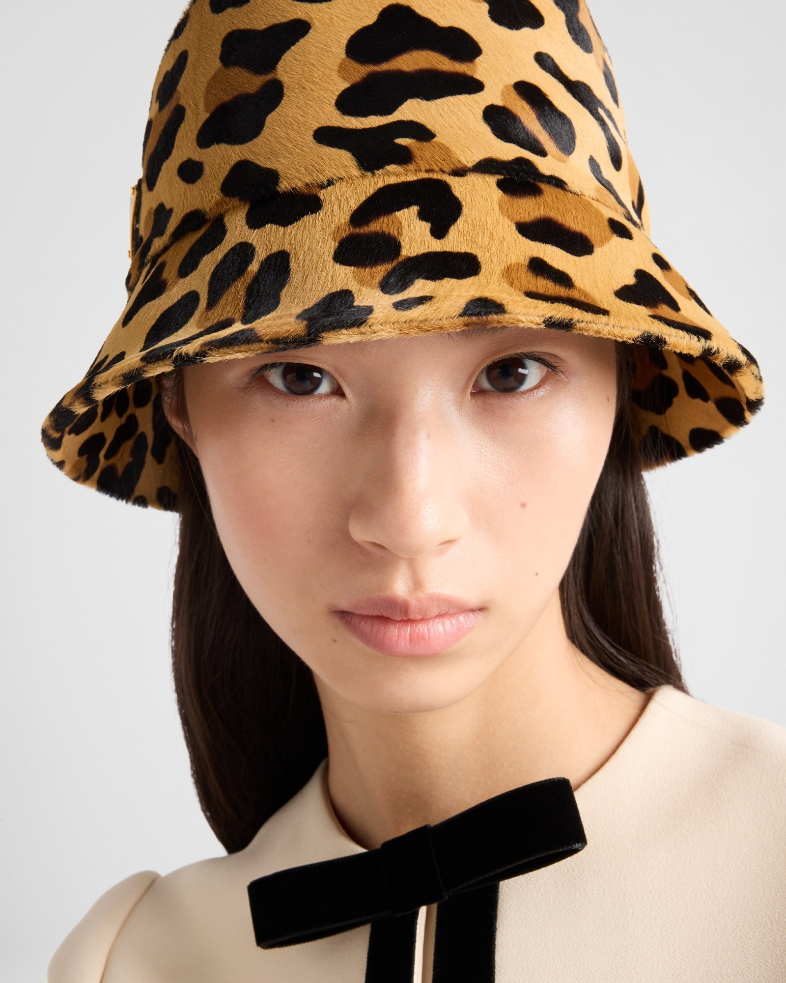 Prada Leopard Print Leather Bucket Hat In Brown