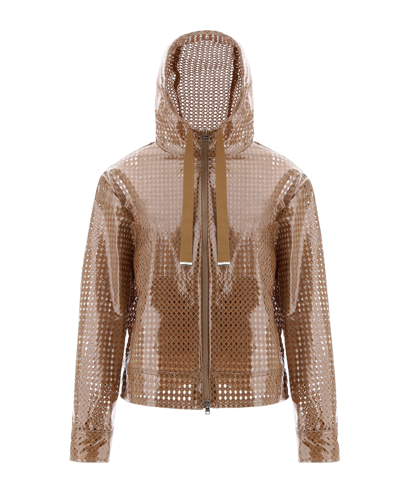 Herno Coated Pattern-lace Hooded Jacket In Brown