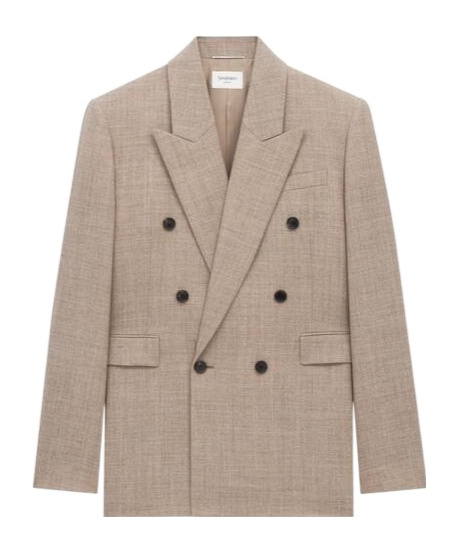 Saint Laurent Double-breasted Wool Blazer In Brown