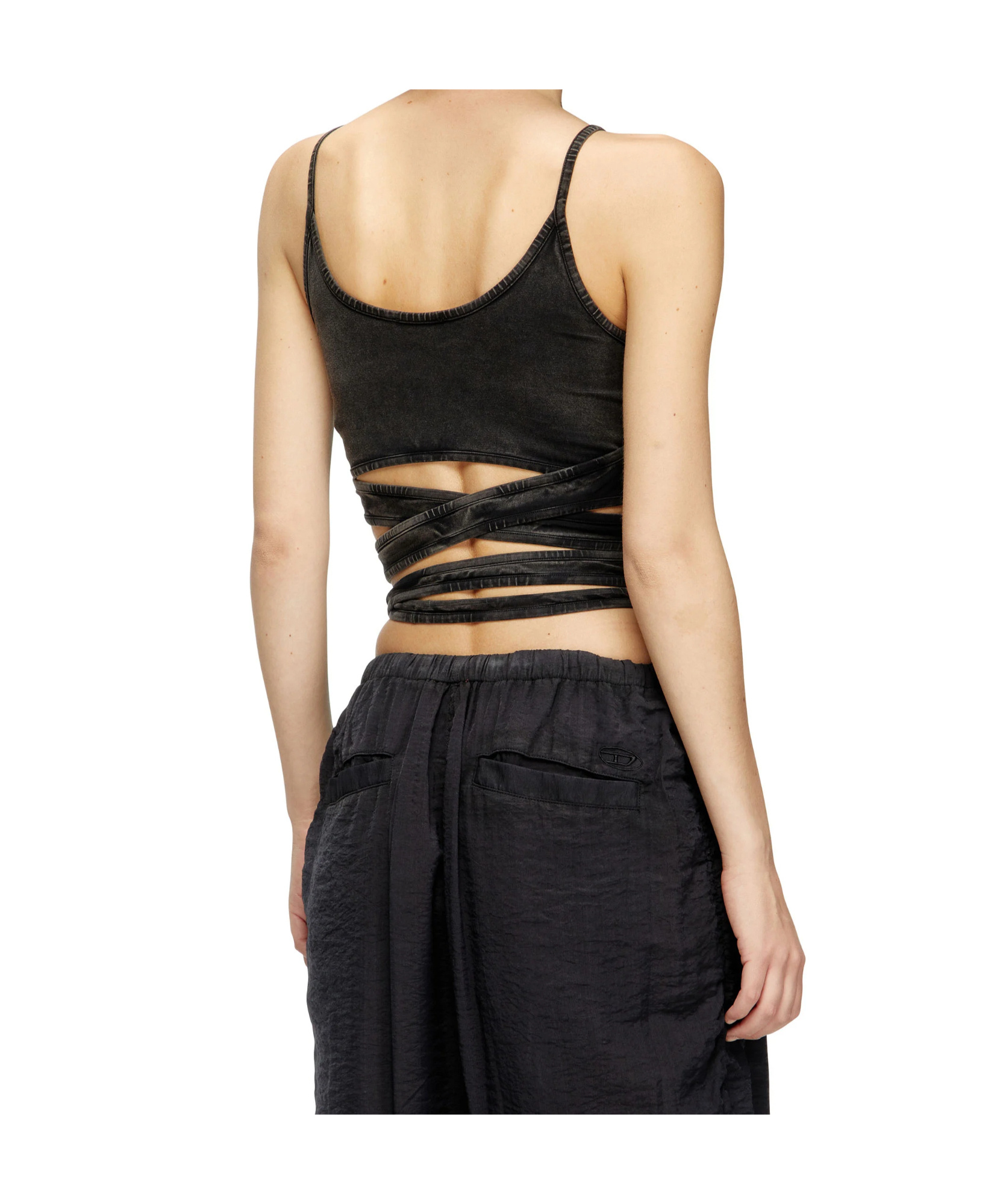 Diesel Denim-look Vest Top With Wrap Ties In Black