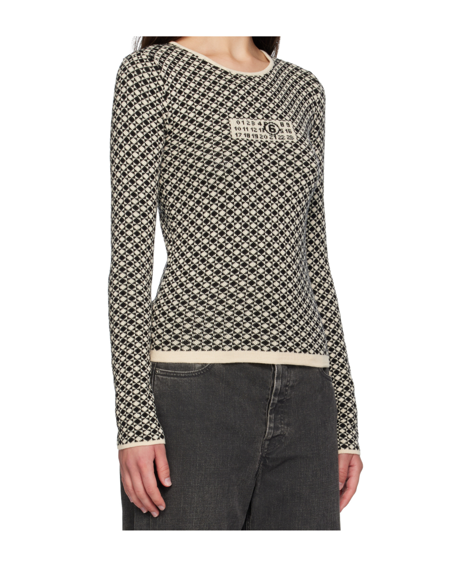 Mm6 Maison Margiela Crewneck Geometric Pattern Knitwear In Black