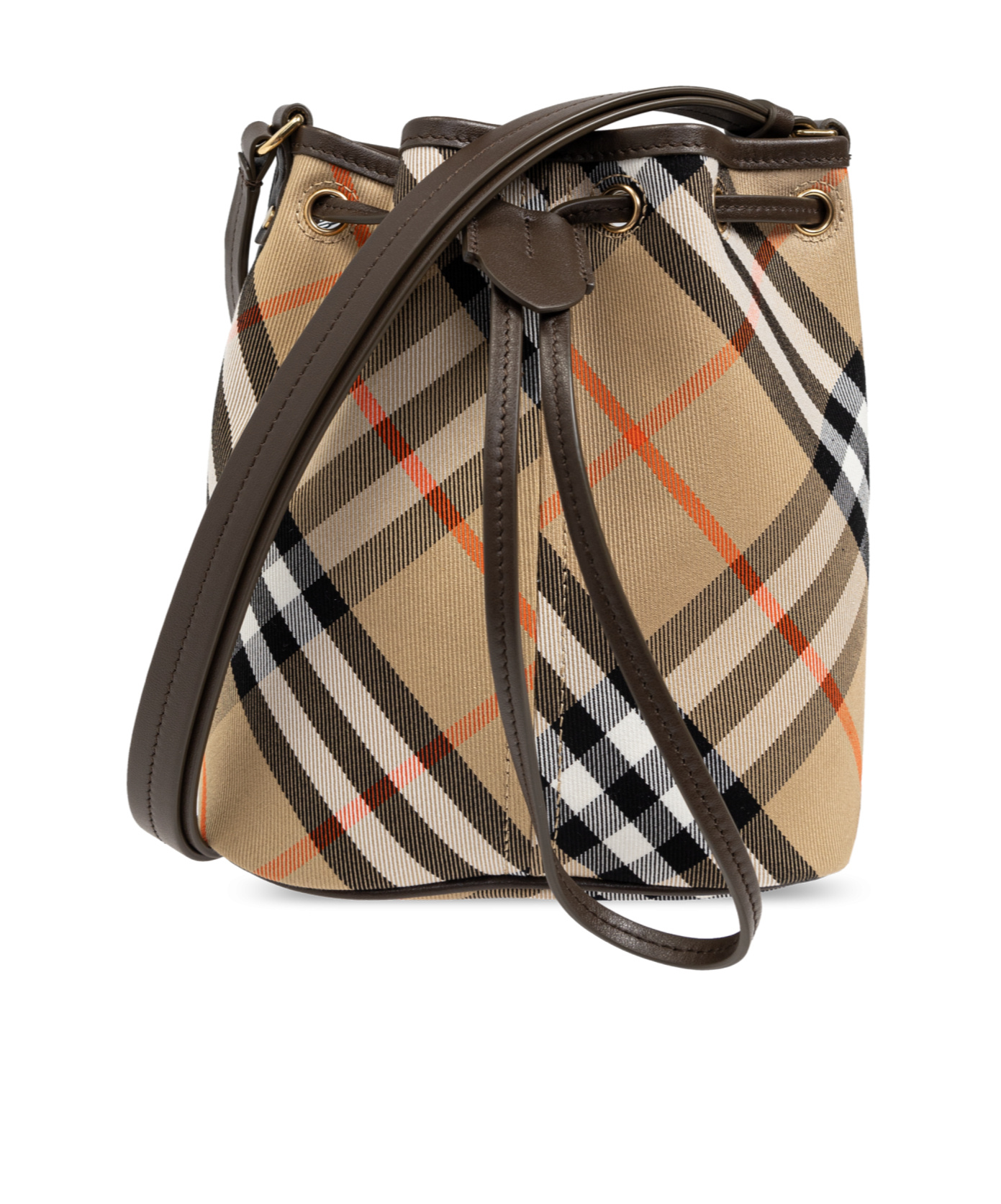 Burberry Medium Bucket Bag With Check Pattern In Brown