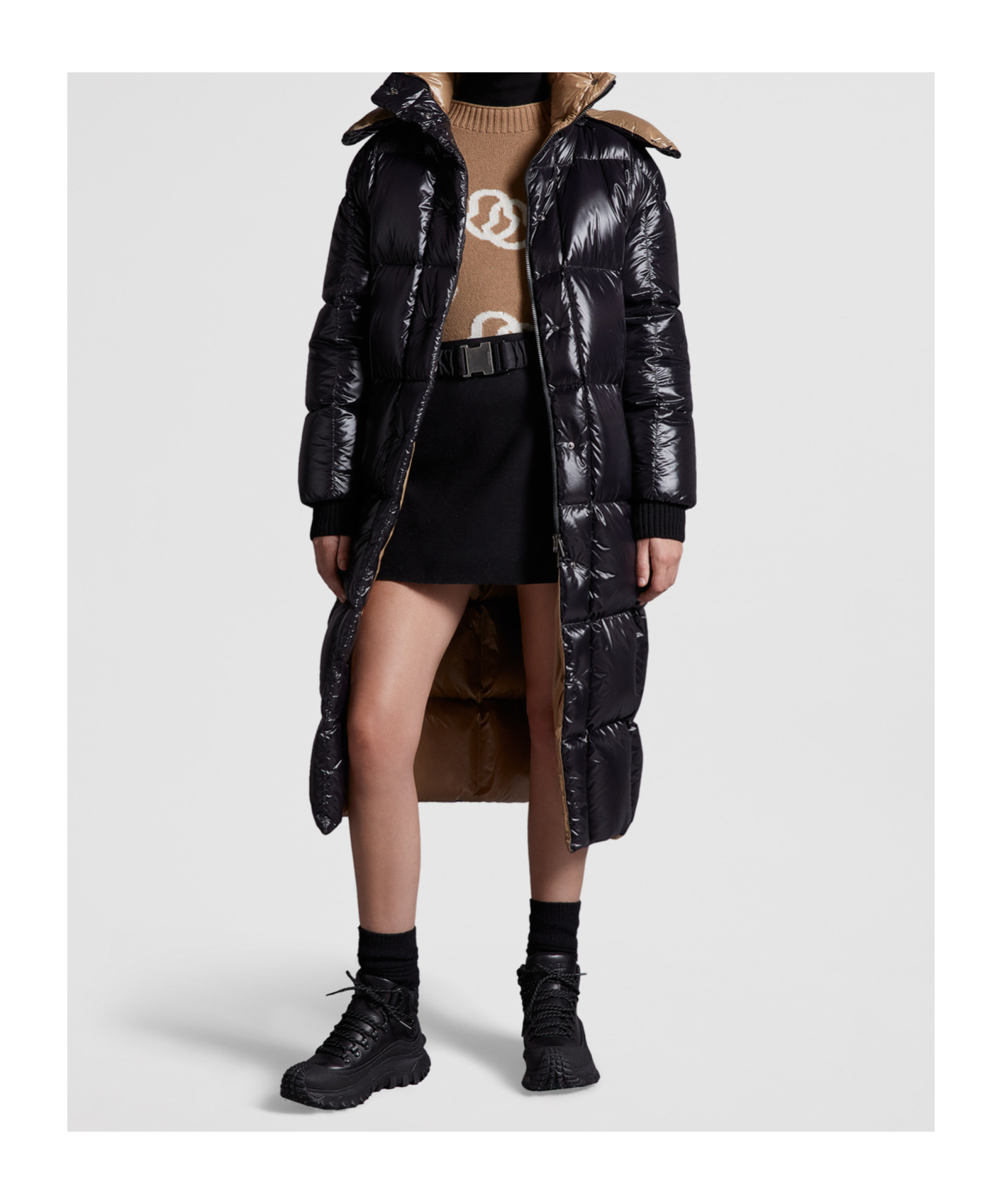 Moncler Parnaiba Hooded Long Down Jacket In Multi