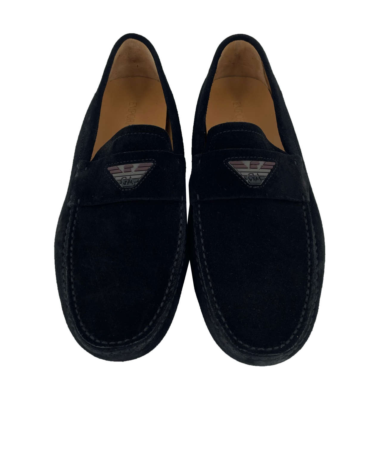 Emporio Armani Eagle Label Round-head Loafers In Black