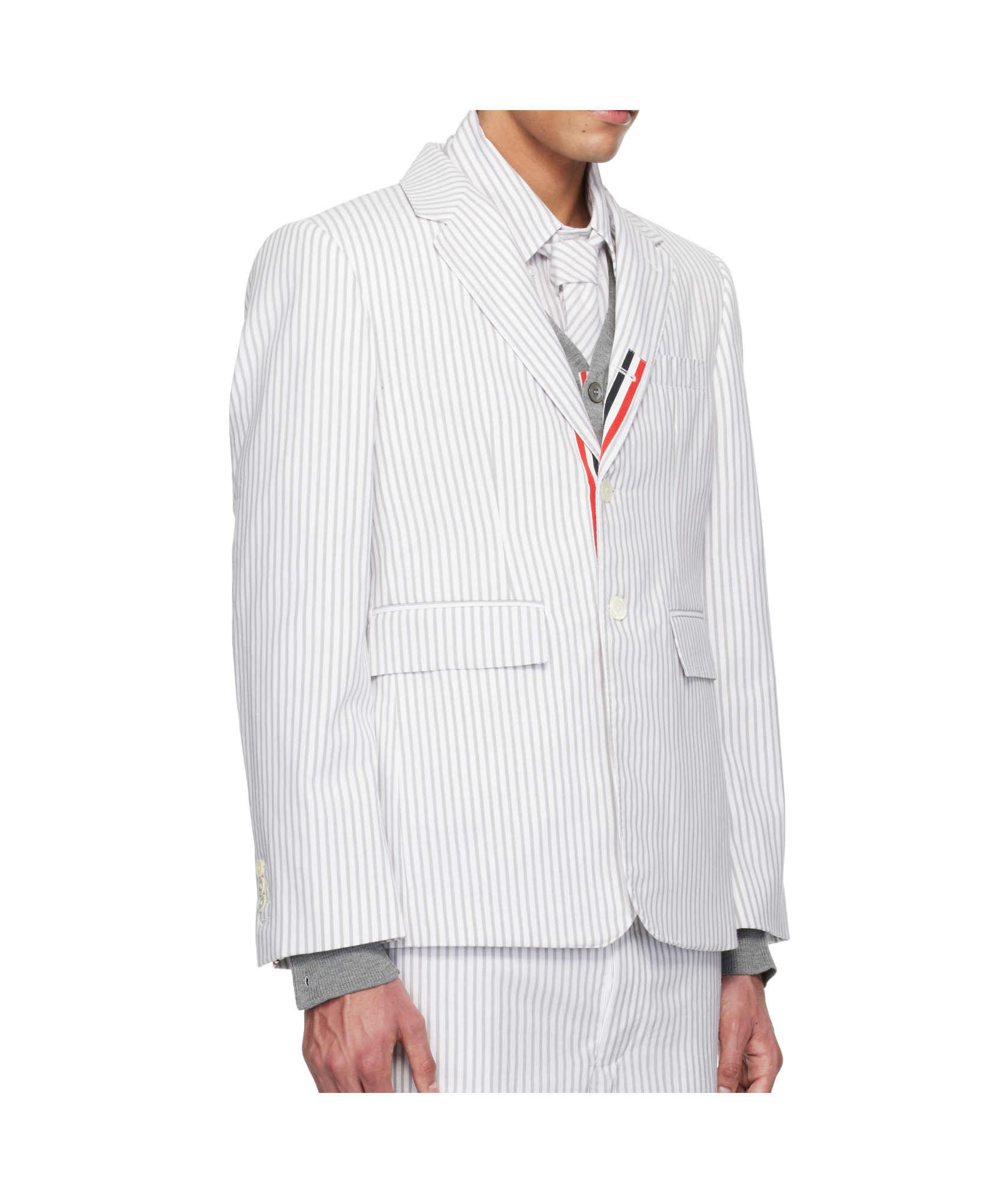 Shop Thom Browne Lapel Long Sleeve Blazer In Gray
