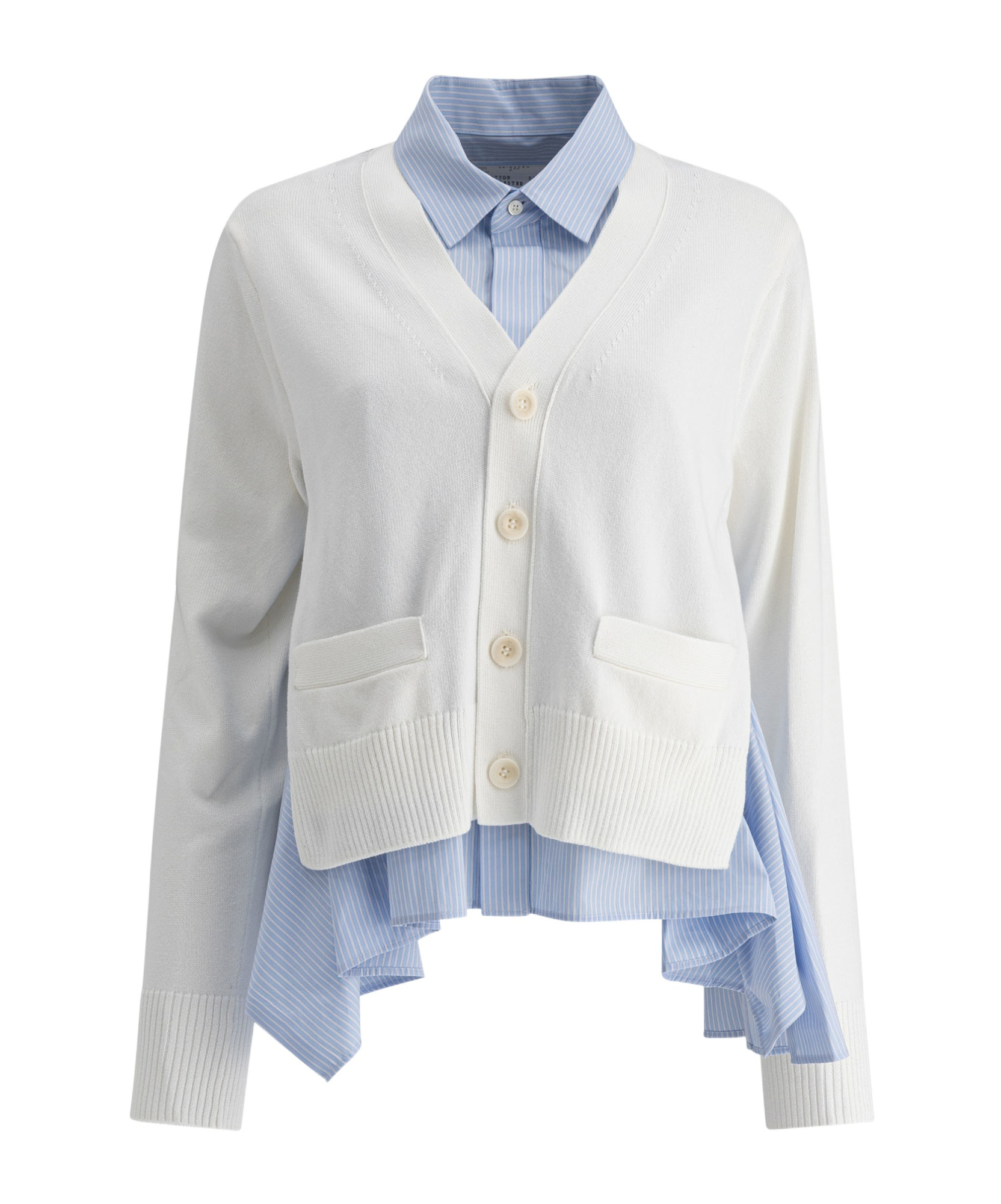 Sacai V-neck Layered Cardigan Patch Pockets In White