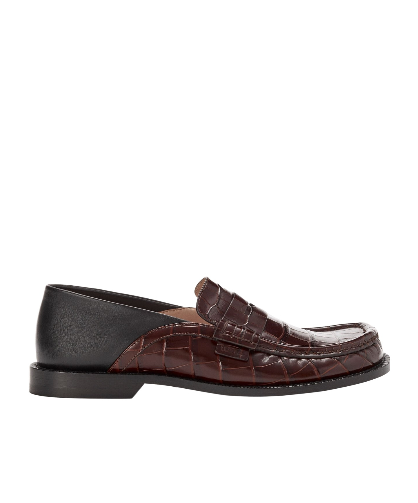 Loewe Campo Flap Loafers In Embossed Crocodile Leather And Smooth Leather In Brown